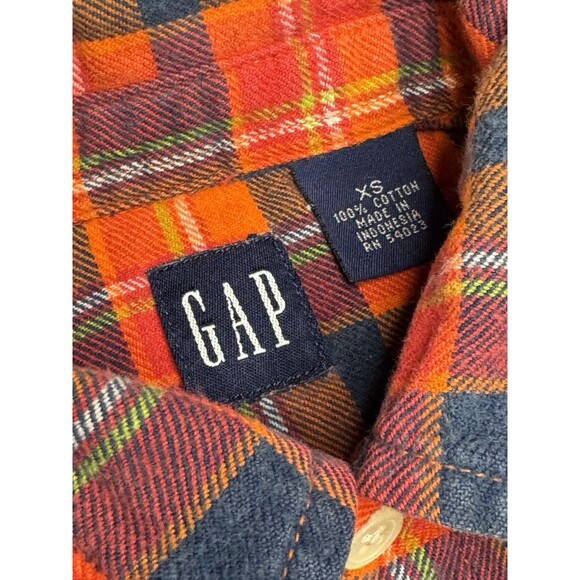 Vintage Gap Boys Orange Plaid Button Up Flannel XS 4 Chest Pocket Fall Kidcore - Picture 3 of 7